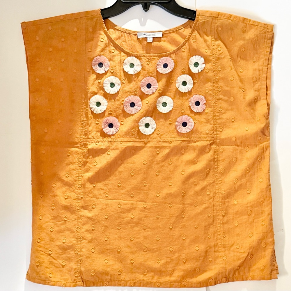 Madewell Orange Top with Floral Embellishments